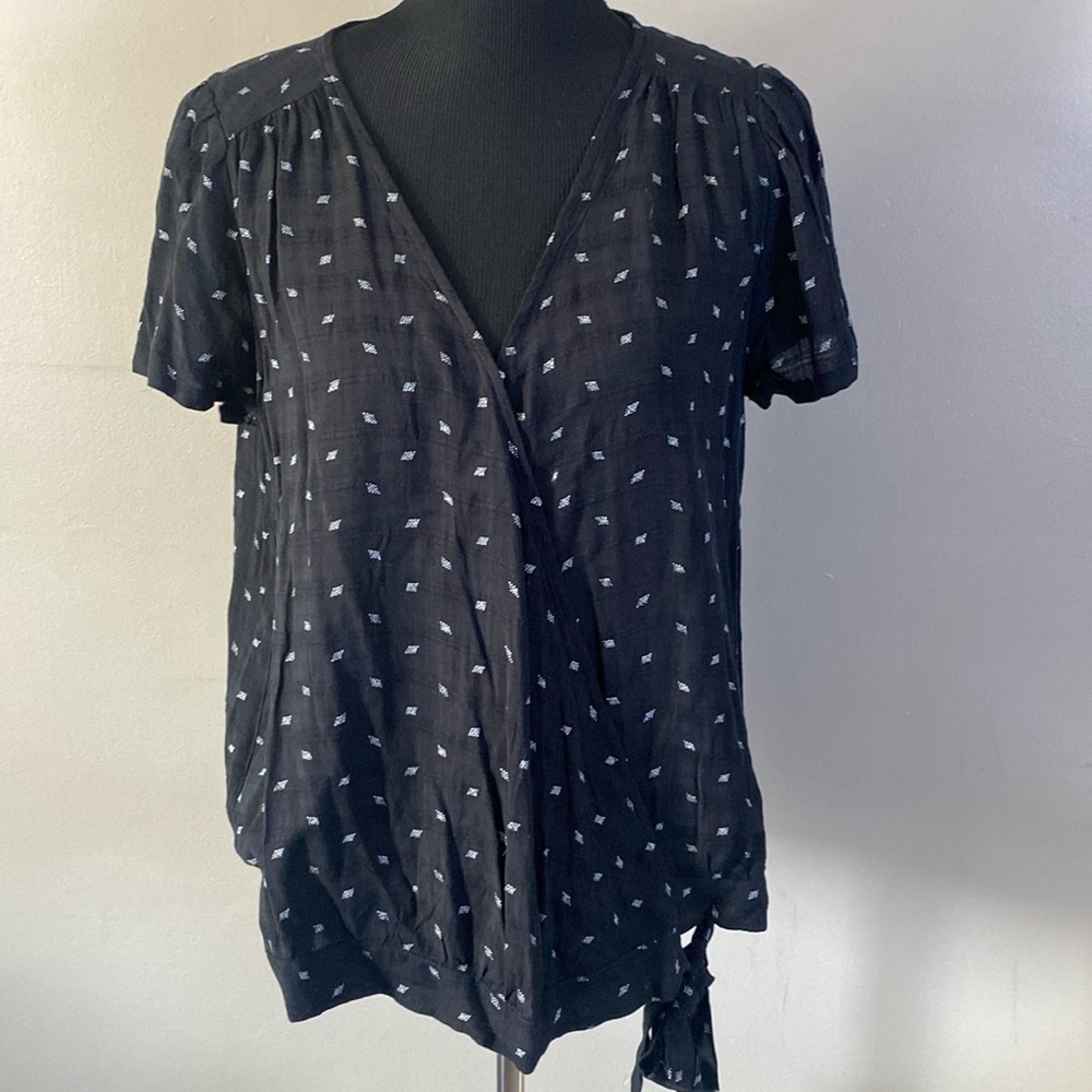 Universal Thread Boho Style Black Wrap Blouse V-N… - image 1